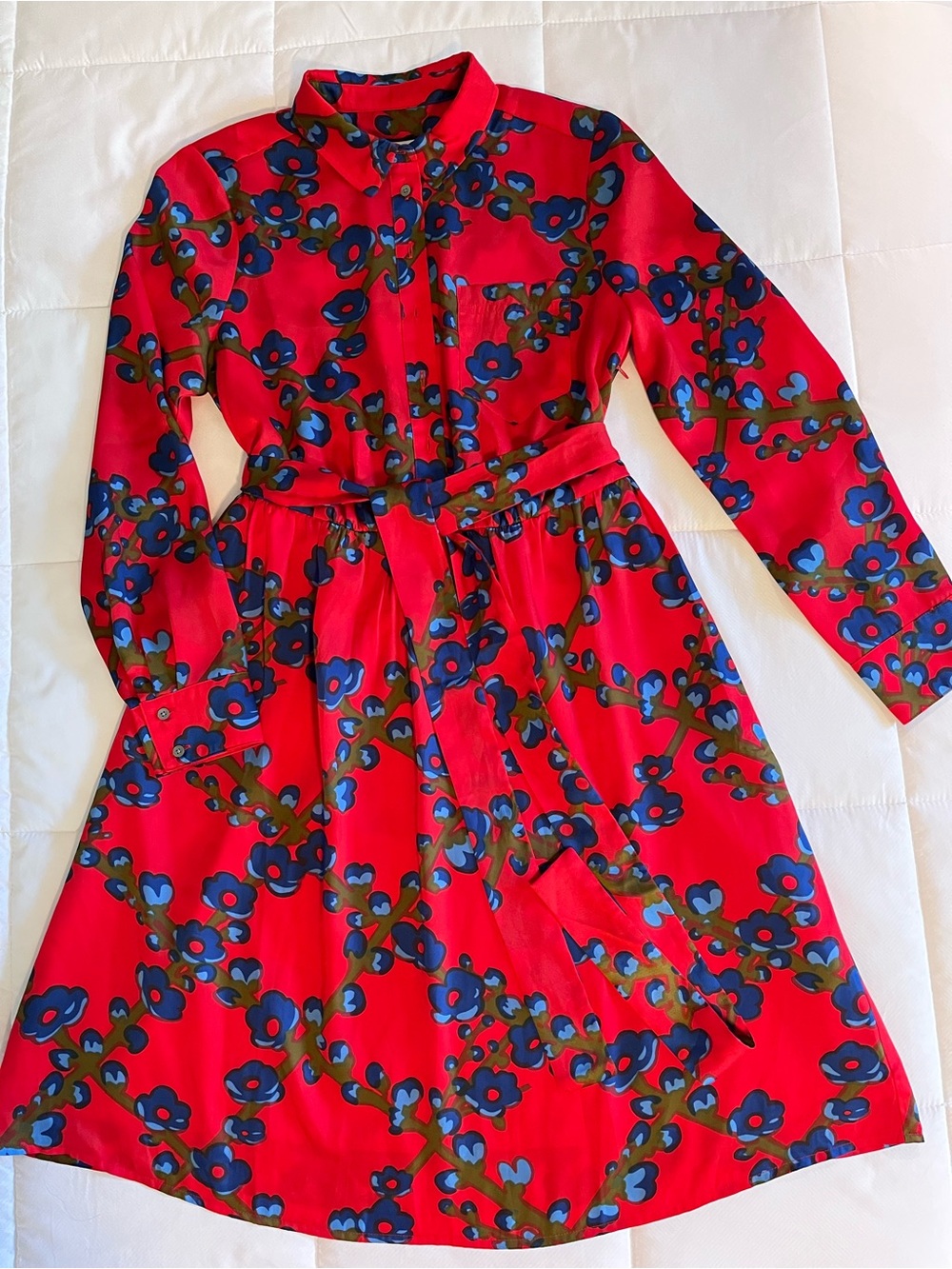 J CREW Collection Red Long-Sleeve Floral Midi Dress - Picture 4 of 8